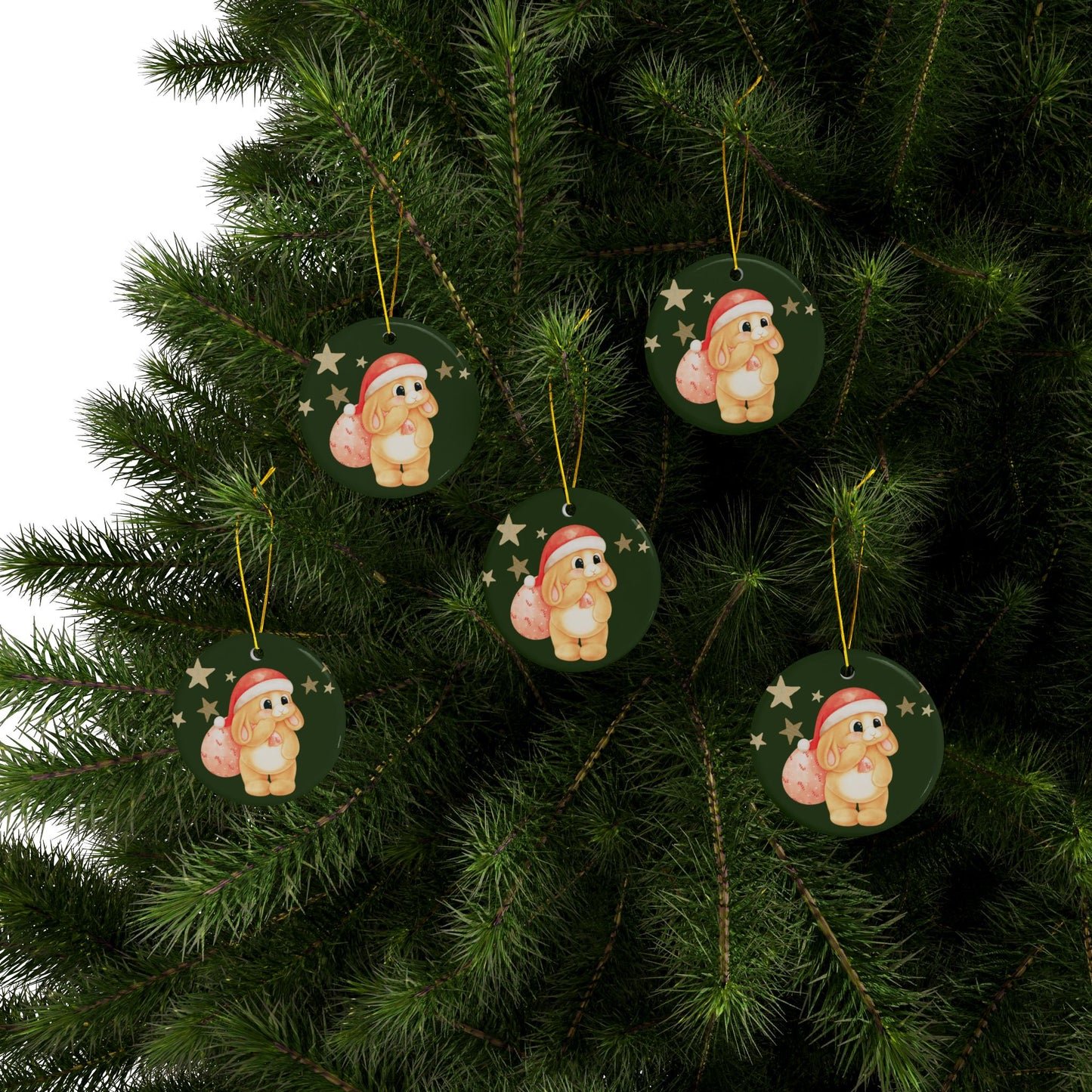 Mini Lop Santa, Round Ceramic Ornament