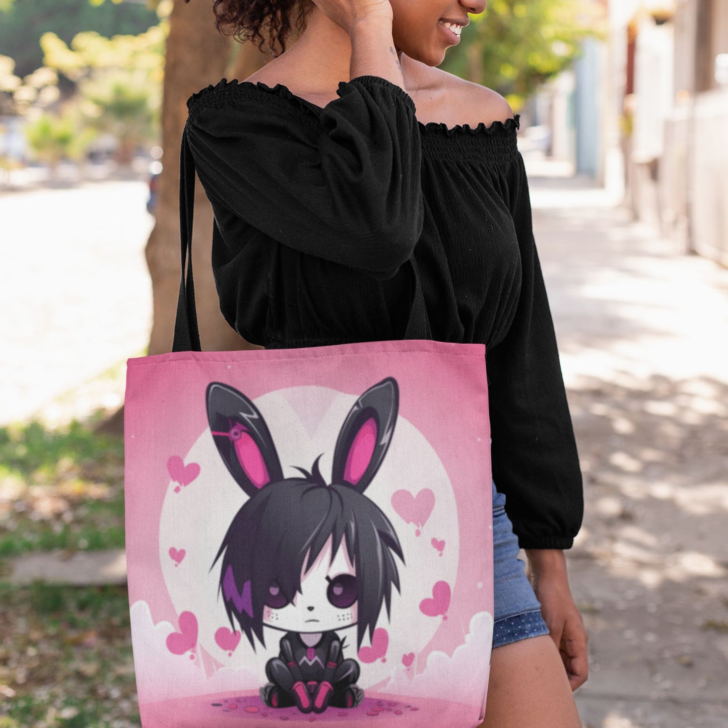 Emo Bunny Pink & Black Tote Bag