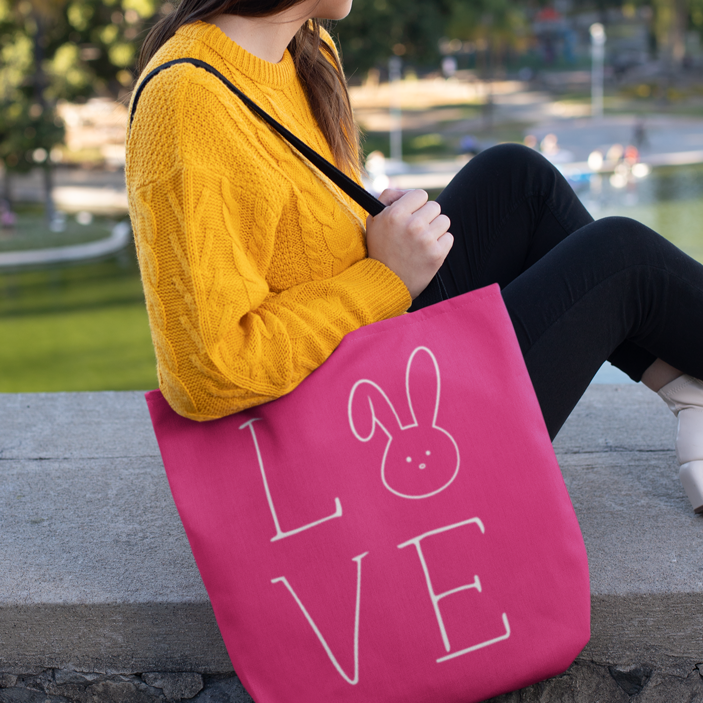 Pink Bunny Love Tote Bag