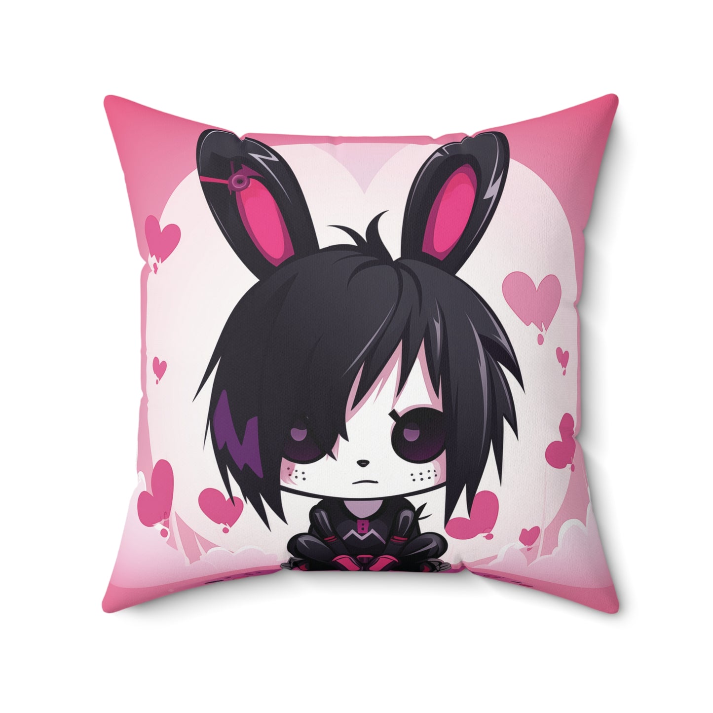 Emo Bunny Pink & Black Square Pillow