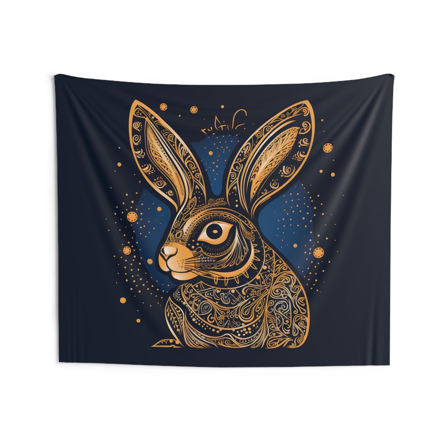 Rabbit Art Nouveau Gold & Blue Wall Tapestry