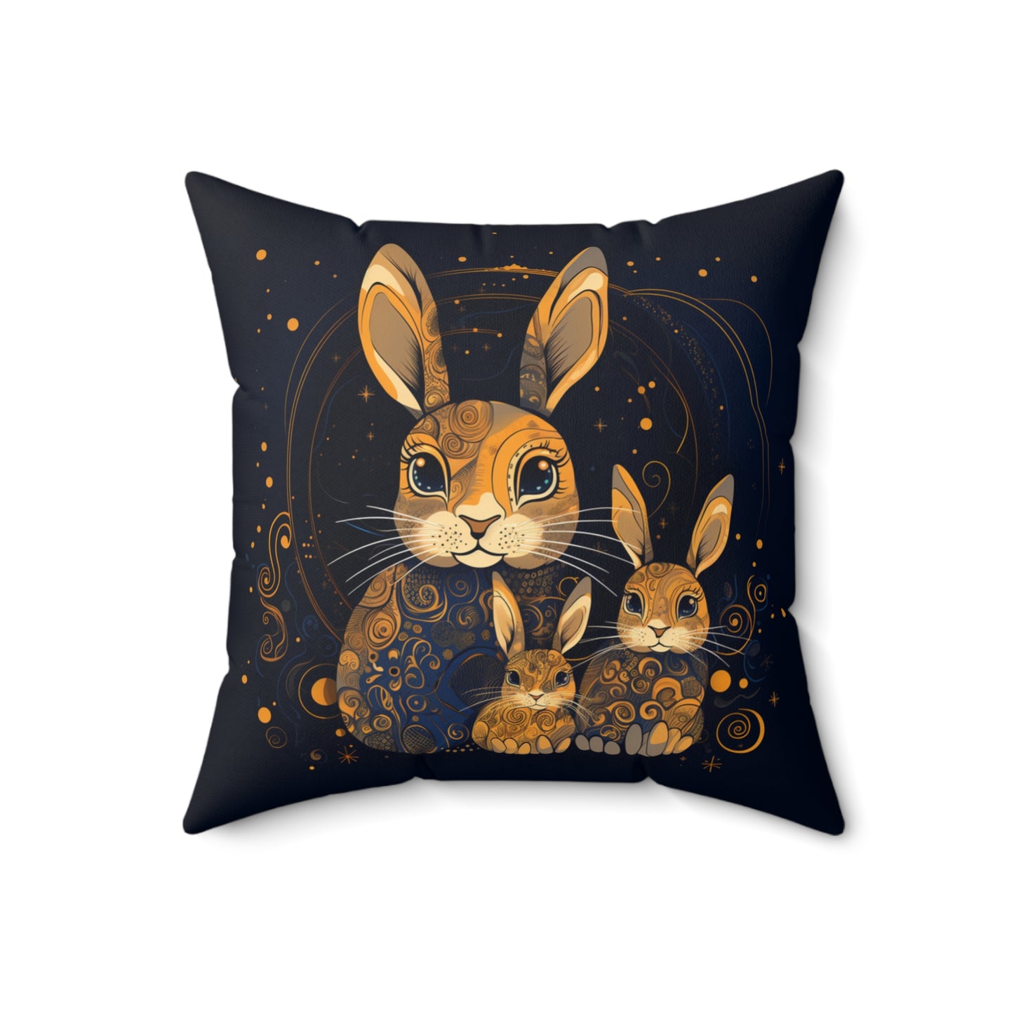 Golden Bunny Family Square Pillow