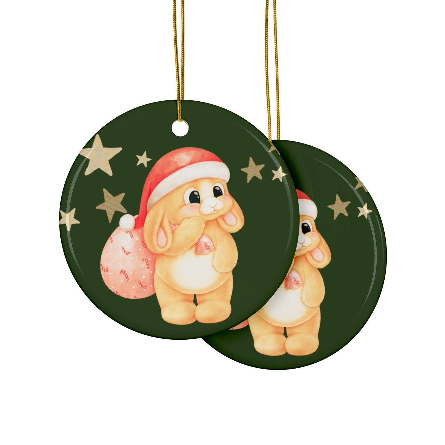 Mini Lop Santa, Round Ceramic Ornament