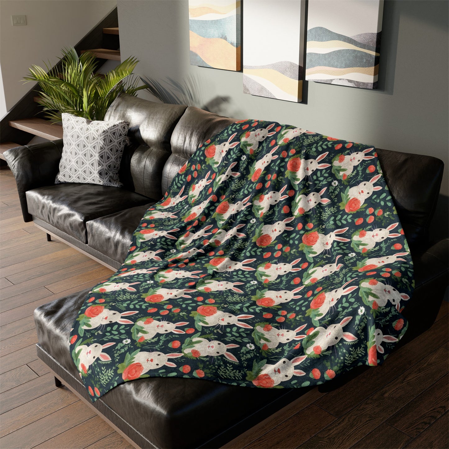 Bunnies and Hibiscus Soft Polyester Blanket