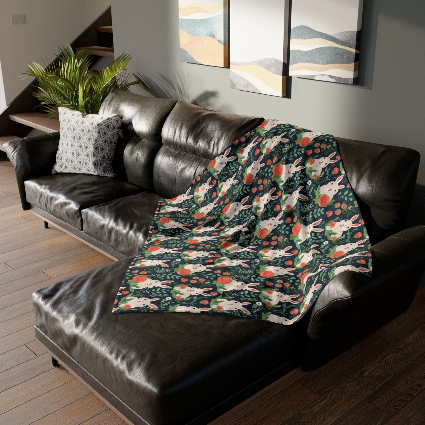 Bunnies and Hibiscus Soft Polyester Blanket