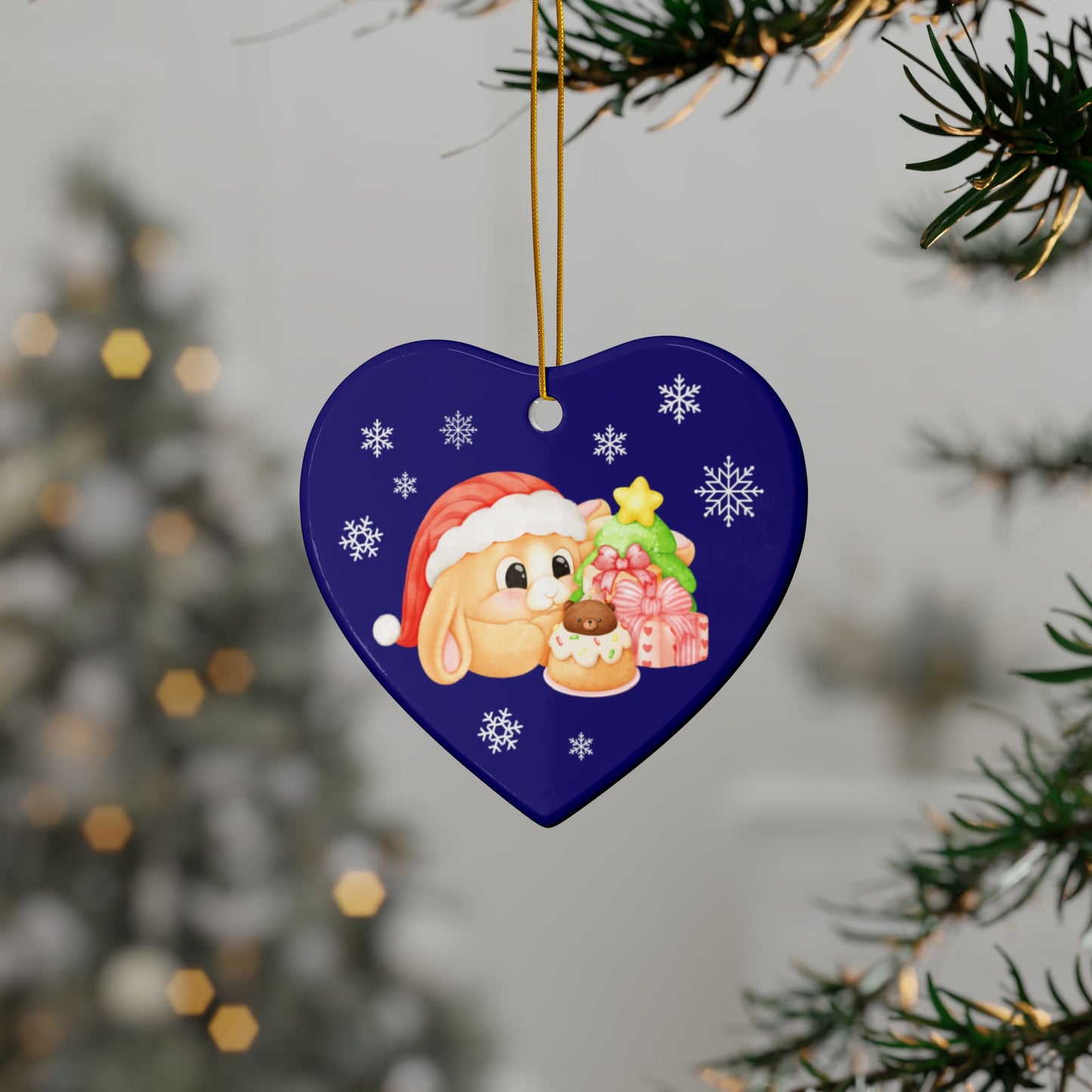 Mini Lop Christmas Treats, Heart-Shaped Ceramic Ornament