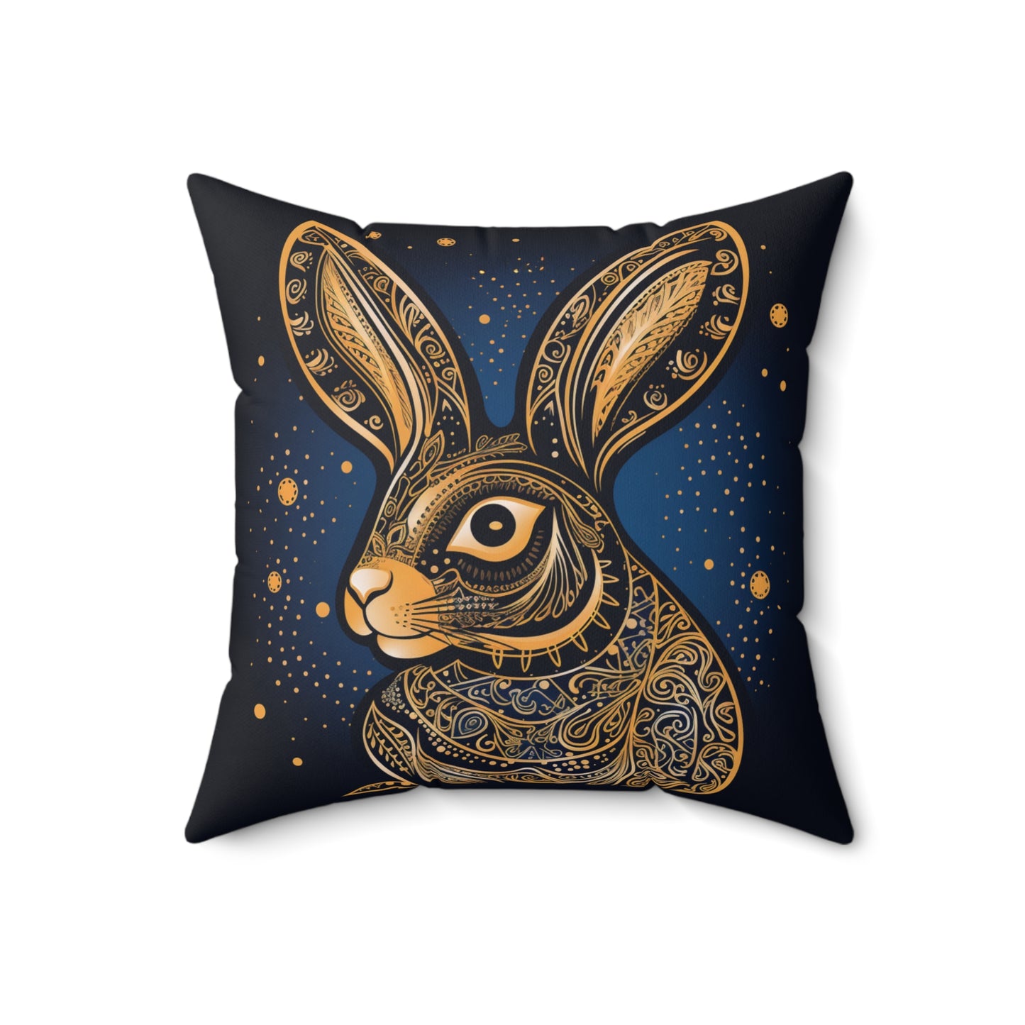 Rabbit Art Nouveau Gold & Blue Square Pillow