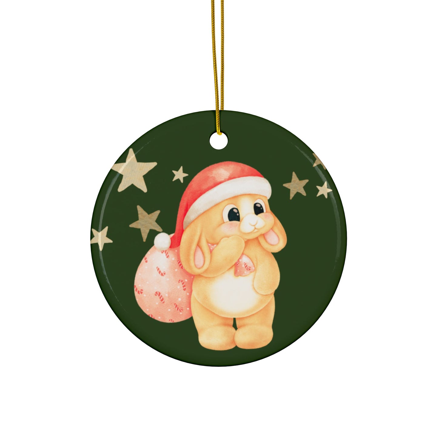 Mini Lop Santa, Round Ceramic Ornament