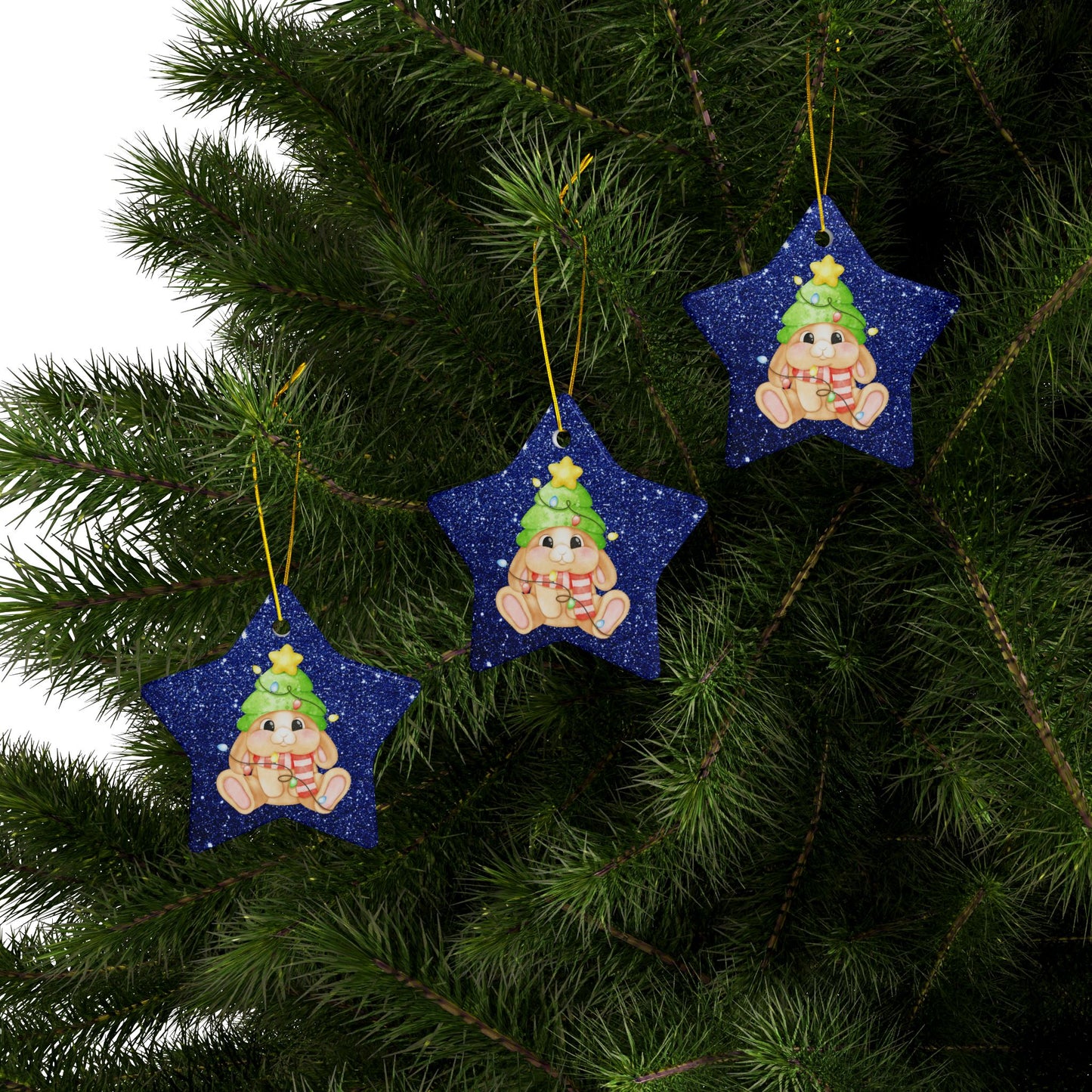 Mini Lop Christmas Lights, Star-Shaped Ceramic Ornament