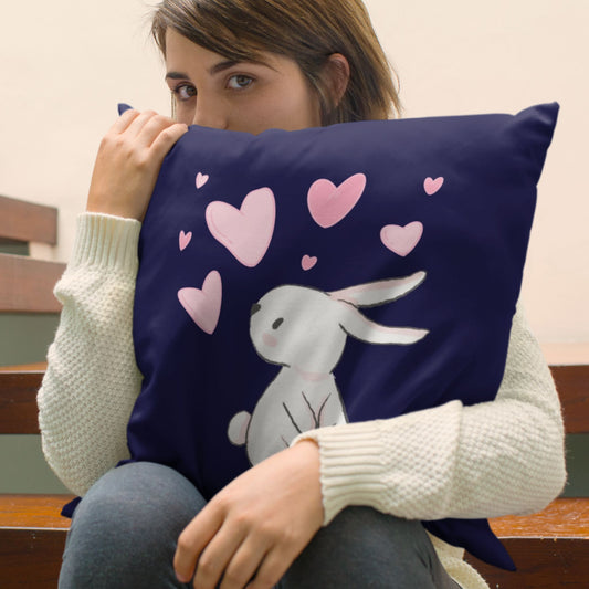 Pink Hearts Bunny Kisses Square Pillow