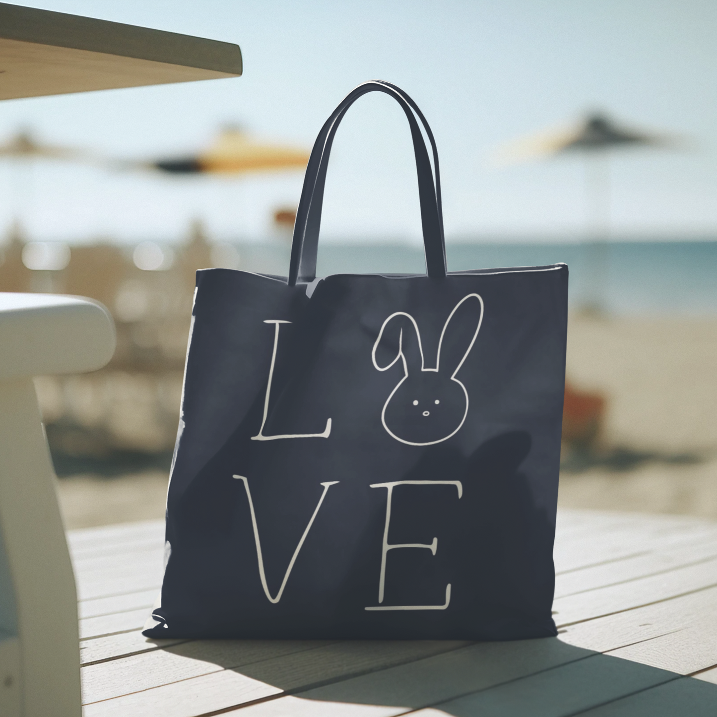 Navy Love Bunny Tote Bag